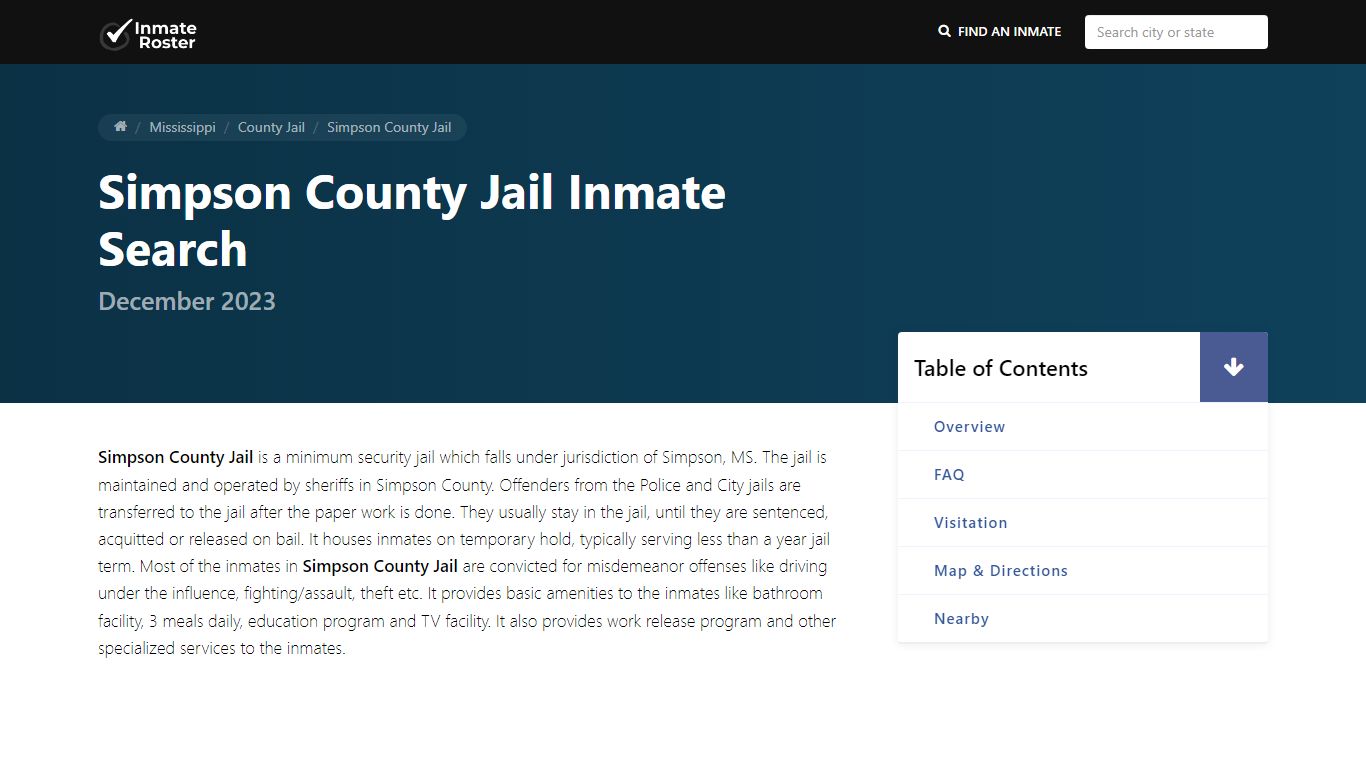 Inmate Search | Simpson County Jail - Mendenhall, MS