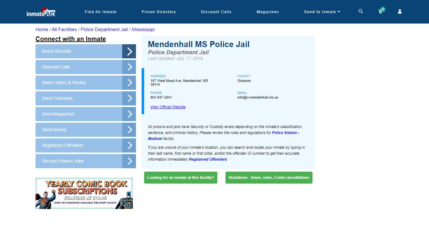 Mendenhall MS Police Jail & Inmate Search - Mendenhall, MS