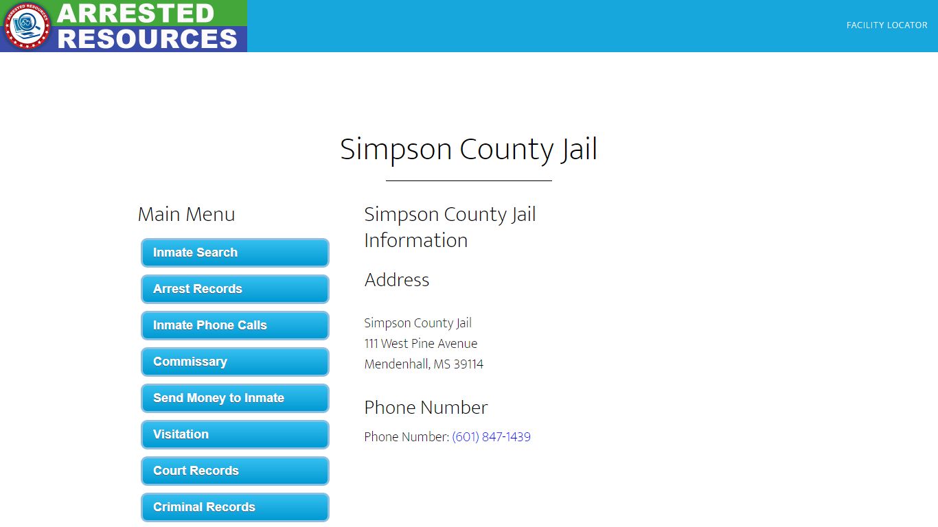 Simpson County Jail - Inmate Search - Mendenhall, MS